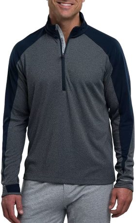 Zero Restriction Men's Z425 1/4 Zip Golf Pullover, 100% Polyester in Charcoal/Navy, Size S