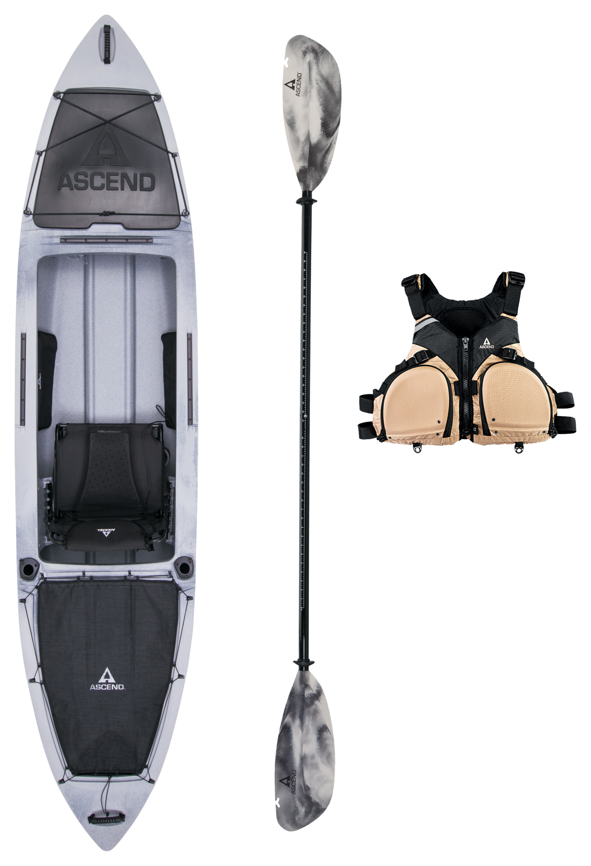Ascend H12 Sit-In Hybrid Titanium Kayak, Life Vest, and Paddle Package