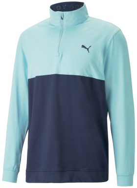 Puma Men's Gamer Colorblock Golf 1/4 Zip Pullover, Polyester/Elastane in Tropical Aqua/Navy Blazer, Size S