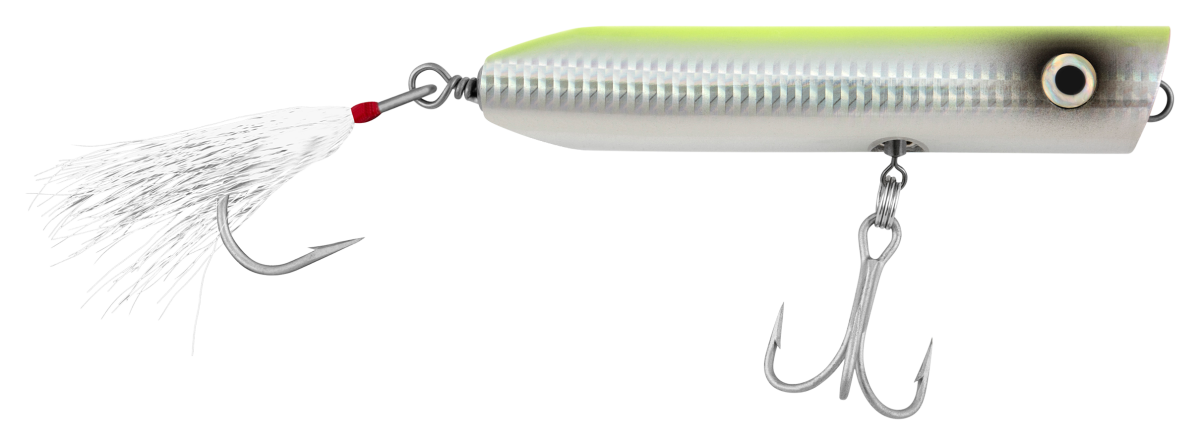 Tsunami Timber Lures Striper Popper - 2 oz. - Chartreuse Back/Silver