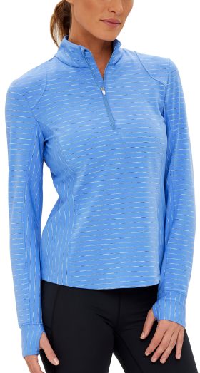 Zero Restriction Women's Renae Zip Mock Golf Pullover, Spandex/Polyester in Mariner, Size S