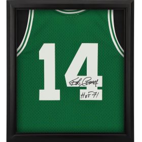 Bob Cousy Boston Celtics Autographed Mitchell & Ness Kelly Green Swingman Jersey Shadowbox with ''HOF 71'' Inscription