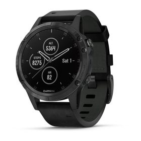 Garmin Fenix 5 Plus Multisport Watch - Sapphire - Black with Black Leather Band