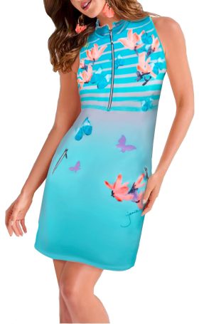 Jamie Sadock Women's Papillon Sleeveless Golf Dress, Spandex/Polyester in Cadiz Blue, Size XL