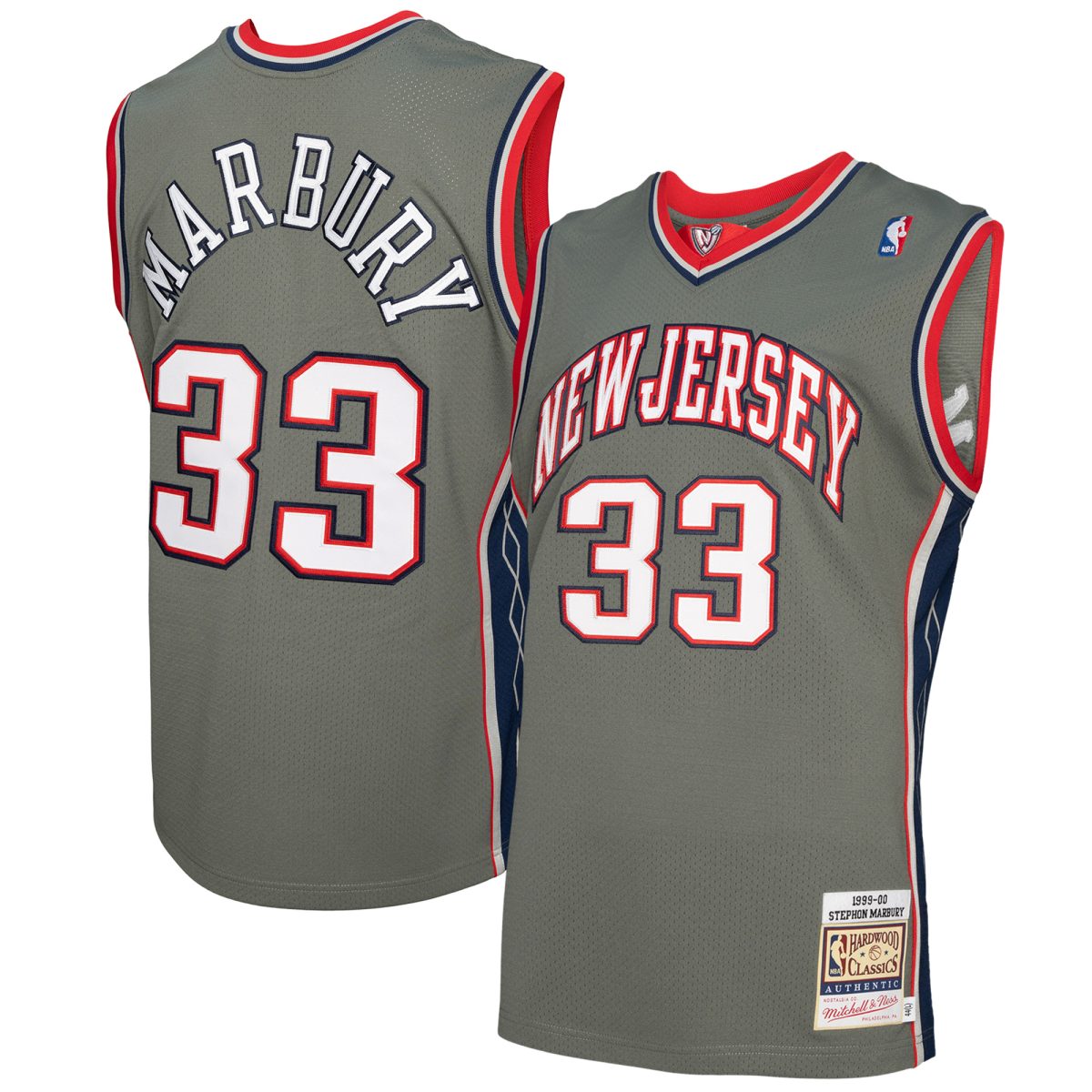 Men's Mitchell & Ness Stephon Marbury Gray New Jersey Nets 1999-00 Authentic Player Jersey