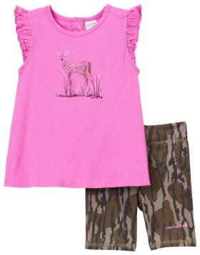 Carhartt Deer Short-Sleeve Shirt and Camo Biker Shorts Set for Babies - Mossy Oak Bottomland/Pink - 3 Months