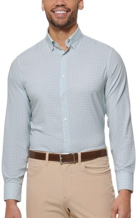 Mizzen+Main Men's Monaco Long Sleeve Button Down Golf Dress Shirt, Spandex/Polyester in White, Size Medium Standard