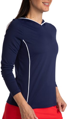 KINONA Women's Layer It Up Long Sleeve Hoodie Golf Top, Nylon in Navy Blue, Size XS