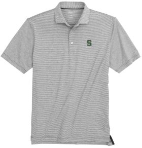 johnnie-O Men's Michigan State Spartans Lyndon Striped Prep-Formance Golf Polo, Spandex/Polyester in Charcoal, Size S