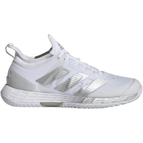 Adidas Women's Adizero Ubersonic 4 Tennis Shoes (White/Silver Metallic/Grey)