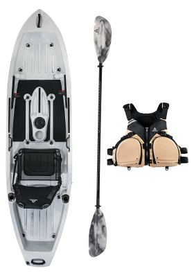 Ascend 10T White Sit-On-Top Kayak with Enhanced Seating System Fishing Package