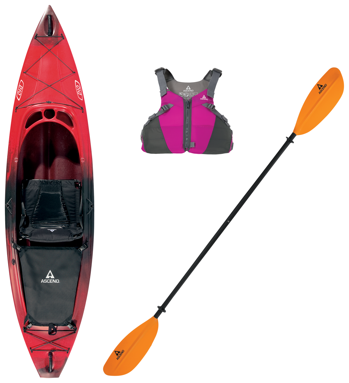 Ascend D10 Red Sit-In Kayak, Paddle, and Life Jacket Package
