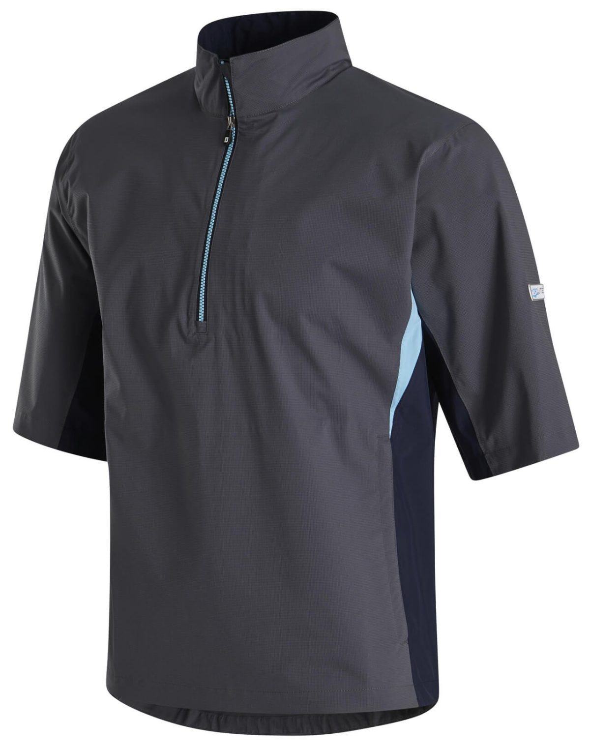 FootJoy Men's Hydrolite Short Sleeve Golf Rain Shirt, 100% Polyester in Charcoal/Navy/Light Blue, Size M