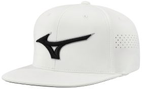 Mizuno Men's Tour Flat Snapback Golf Hat, Spandex/Polyester in White/Black