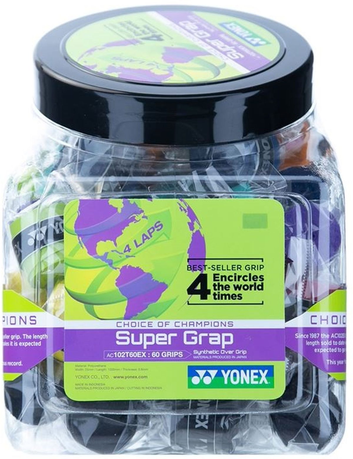 Yonex Super Grap Overgrip 60-Pack (Assorted Colors)
