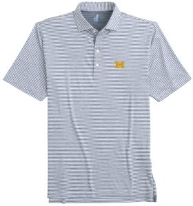 johnnie-O Men's University Of Michigan Seymour Striped Prep-Formance Golf Polo, Spandex/Polyester in Midnight Navy, Size S