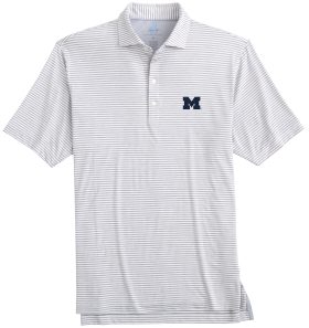 johnnie-O Men's University Of Michigan Seymour Striped Prep-Formance Golf Polo, Spandex/Polyester in Seal, Size M