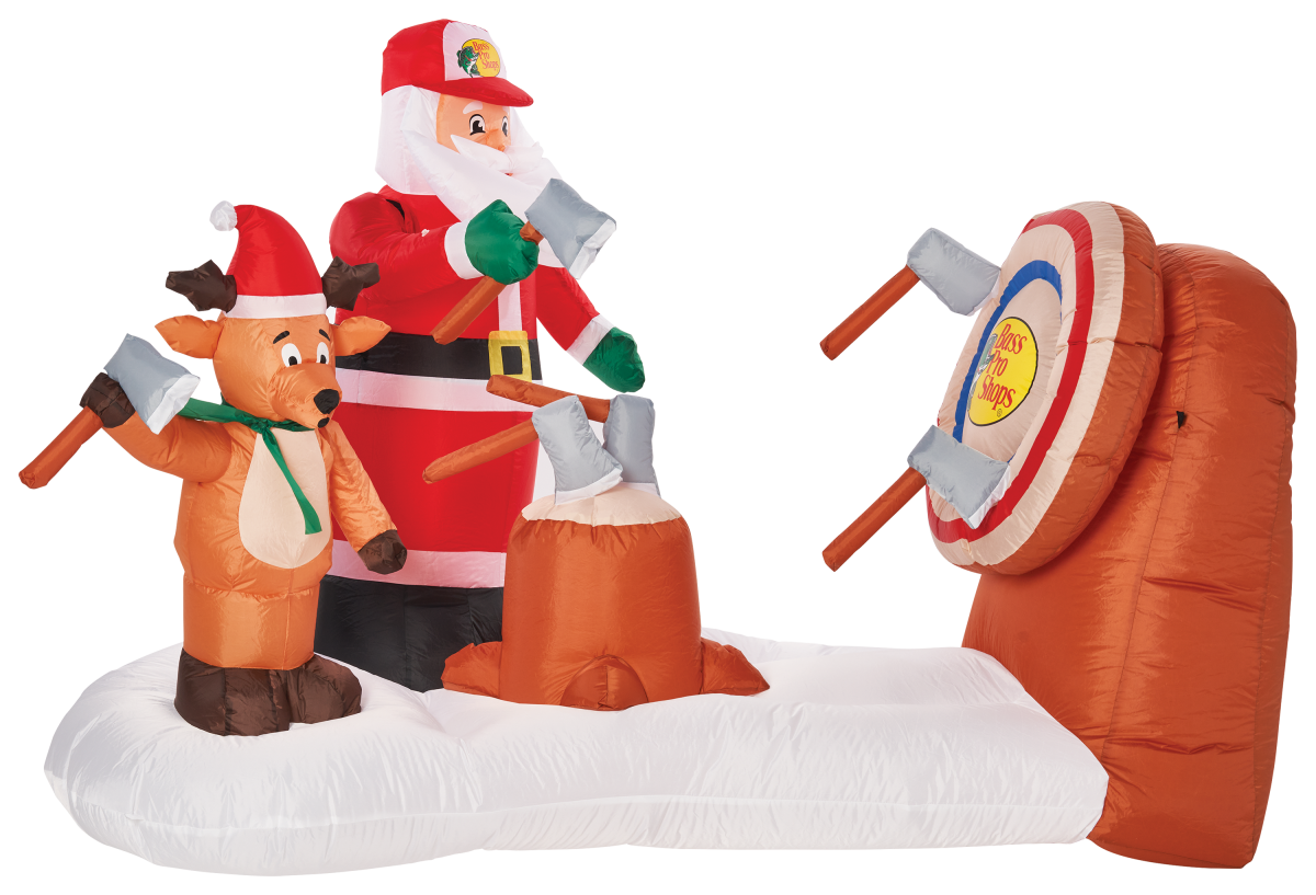 Bass Pro Shops Animated Axe-Throwing Santa and Reindeer Inflatable