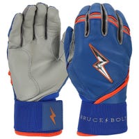 Bruce+Bolt Premium Pro Nimmo Series Youth Long Cuff Batting Gloves in Blue/Orange Size Large