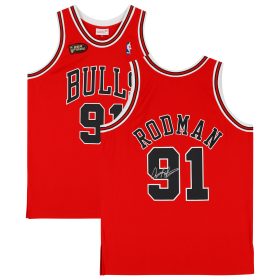Dennis Rodman Chicago Bulls Autographed Red Mitchell & Ness 1997-1998 Authentic Jersey with NBA Finals Patch