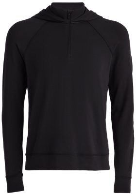 G/FORE Men's Hooded Luxe Quarter Zip Mid Layer Golf Pullover, Polyester/Elastane in Onyx, Size 2XL