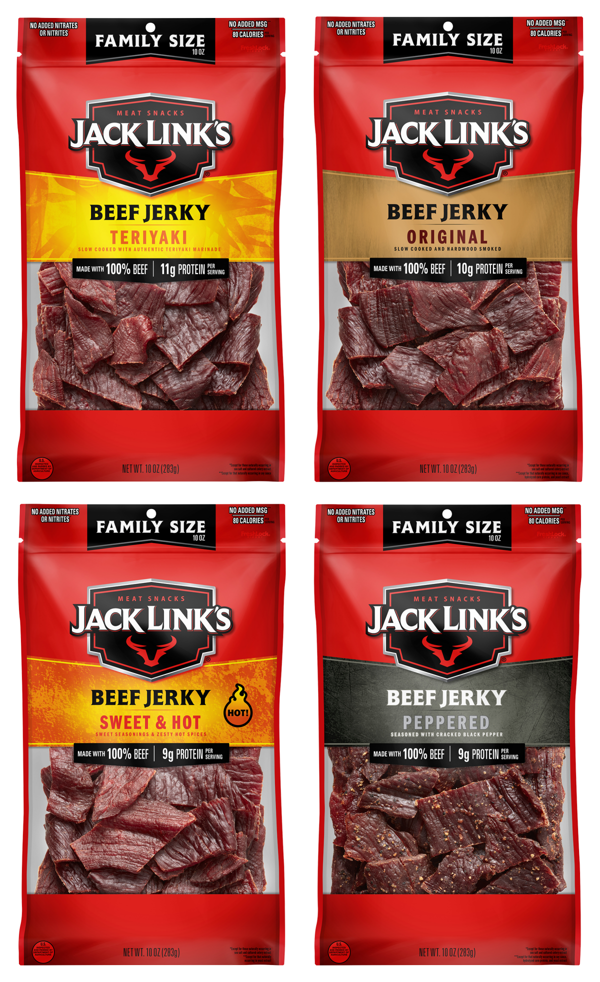 Jack Link's Original, Teriyaki, Peppered, and Sweet and Hot Beef Jerky Combo - 4 Pack/10 oz.