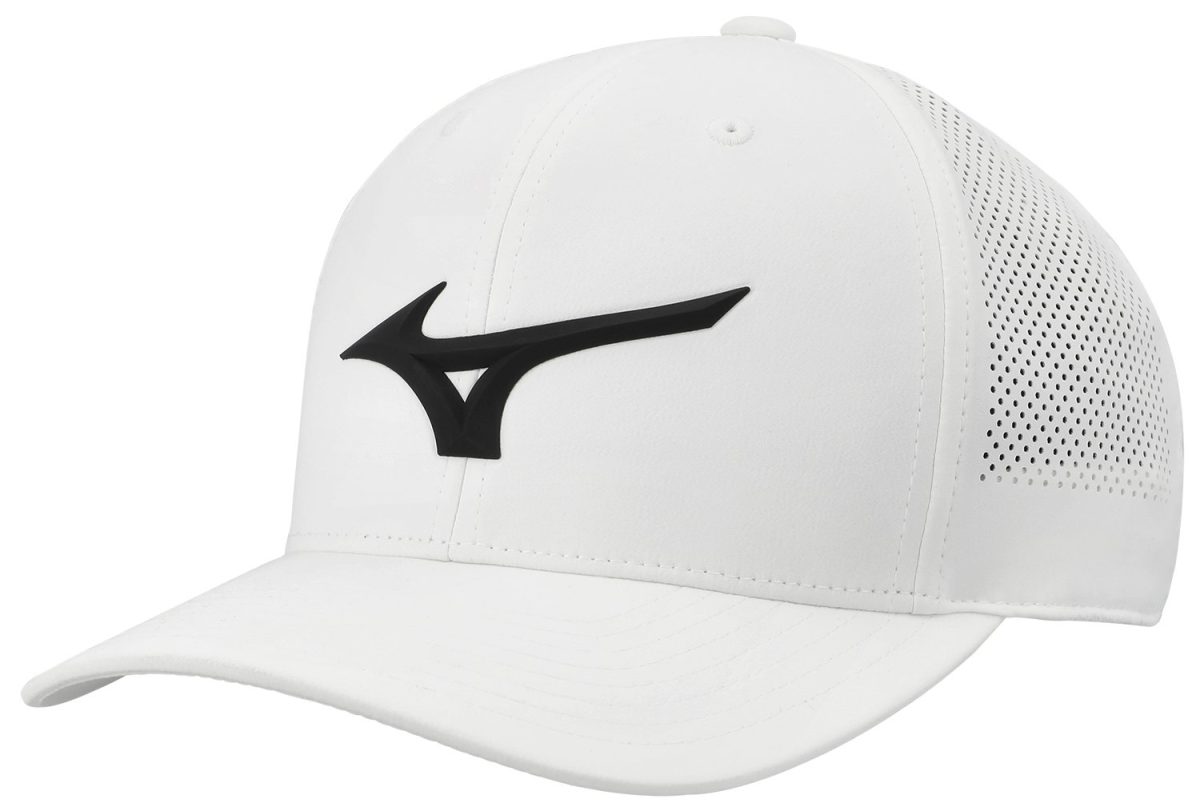 Mizuno Men's Tour Vent Snapback Golf Hat in White/Black