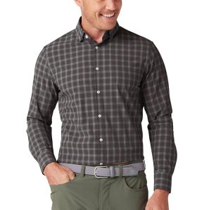 Mizzen+Main Men's Leeward Long Sleeve Button Down Golf Shirt, Spandex/Polyester in Black, Size Large Standard Fit