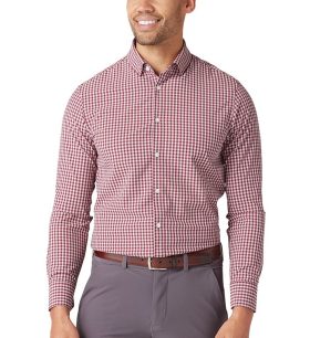 Mizzen+Main Men's Leeward Long Sleeve Button Down Golf Shirt, Spandex/Polyester in Dark Red, Size Medium Trim Fit