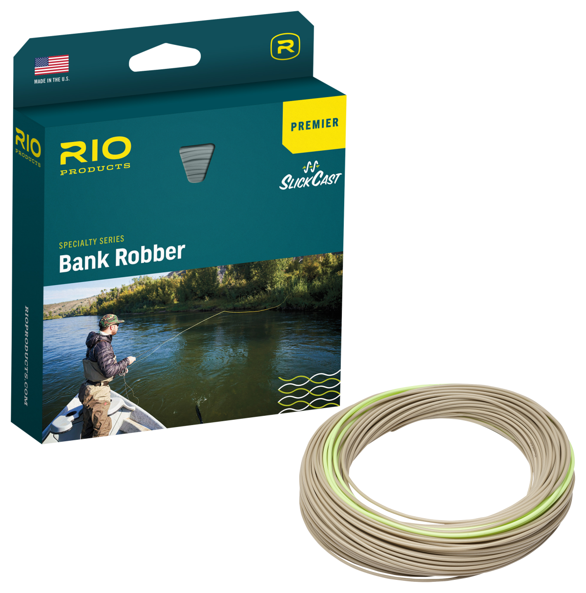 RIO Premier Bank Robber Fly Line - Tan/Light Green/Tan - 90' - 5