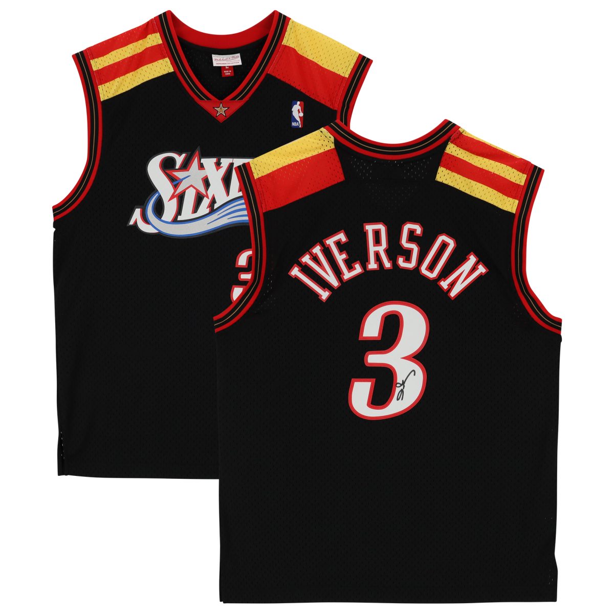 Allen Iverson Philadelphia 76ers Autographed Black, Red, Yellow Mitchell & Ness 2005-06 Swingman Jersey