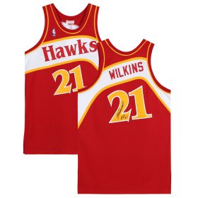 Dominique Wilkins Atlanta Hawks Autographed Red Mitchell and Ness 1986 Hardwood Classic Logo Authentic Jersey with "HOF 15" Inscription