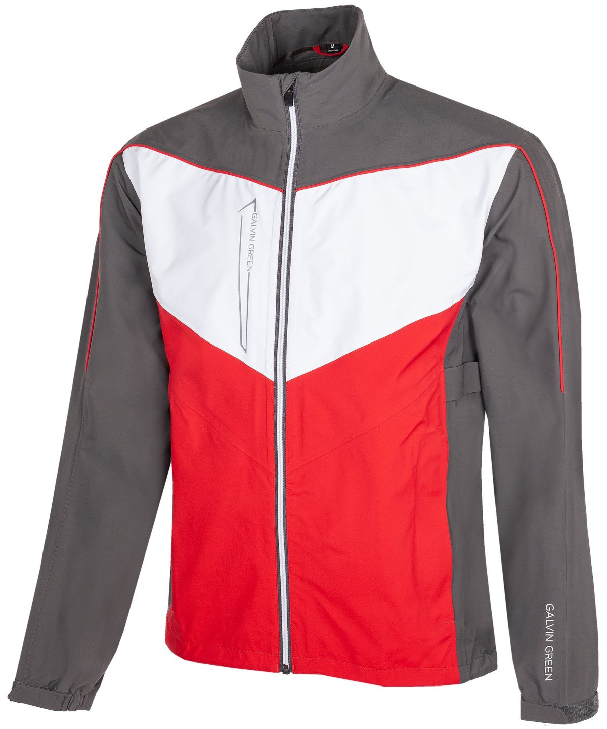 Galvin Green Men's Armstrong Gore-Tex Golf Rain Jacket in Forged Iron/Red/White, Size S