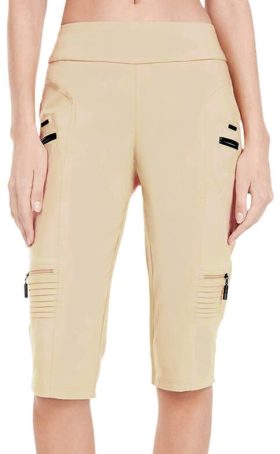 Jamie Sadock Women's Skinnylicious Knee Capri Golf Pants, Nylon/Rayon/Spandex in Sand/Khaki, Size 0