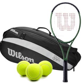 Wilson Blade 101L v8 Metallic Green Tennis Racquet Bundled with a Federer Team 3 Racquet Tennis Bag and Tennis Balls