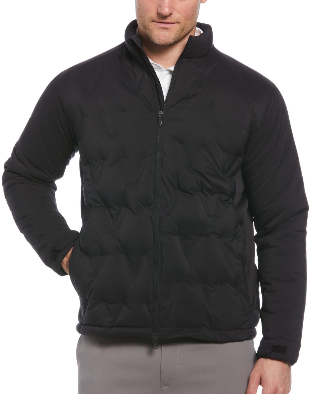 Callaway Men's Welded Chevron Print Full Zip Puffer Golf Jacket, 100% Nylon in Caviar, Size M