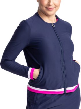 KINONA Women's Sporty Cardi Full Zip Golf Jacket, Nylon in Navy Blue, Size M