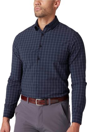 Mizzen+Main Men's Leeward Long Sleeve Button Down Golf Shirt, Spandex/Polyester in Navy, Size Medium Standard Fit