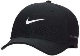 Nike Men's Dri-Fit Adv Rise Structured Swoosh Flex Golf Hat, 100% Polyester in Black, Size M/L
