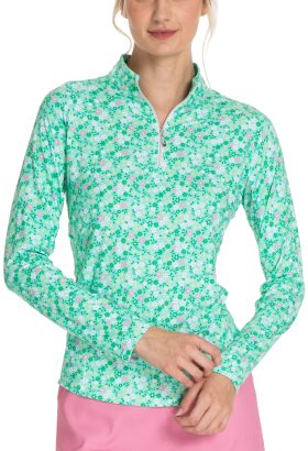 Sport Haley Women's Tempo Long Sleeve Mock Golf Top, Spandex/Polyester in Floral, Size XS