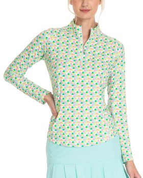 Sport Haley Women's Tempo Long Sleeve Mock Golf Top, Spandex/Polyester in Geo Multi, Size XL