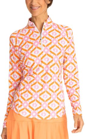 Sport Haley Women's Tempo Long Sleeve Mock Golf Top, Spandex/Polyester in Orange, Size S