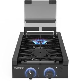 CONTOURE 2-Burner Recessed Gas Cooktop with Glass Cover, Black Camping World Exclusive in Blue
