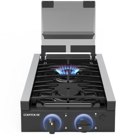 CONTOURE 2-Burner Recessed Gas Cooktop with Glass Cover, Stainless Steel Camping World Exclusive in Blue