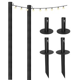 Excello Global Products Bistro String Light Poles with Lights, 2-Pack in Black