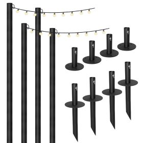 Excello Global Products Bistro String Light Poles with Lights, 4-Pack in Black