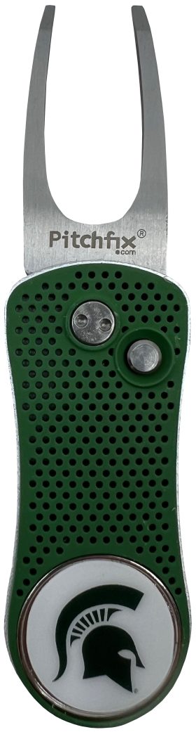 J&M Golf Pitchfix Hybrid Divot Tool W/ Ball Marker in Michigan State White