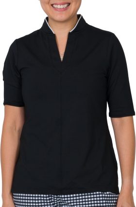 JoFit Women's Placket Mock Neck Golf Top, Spandex/Polyester in Black, Size XS