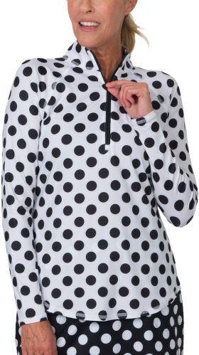 JoFit Women's Printed Uv Mock Long Sleeve Golf Top, Spandex/Polyester in White Base Dot, Size XS