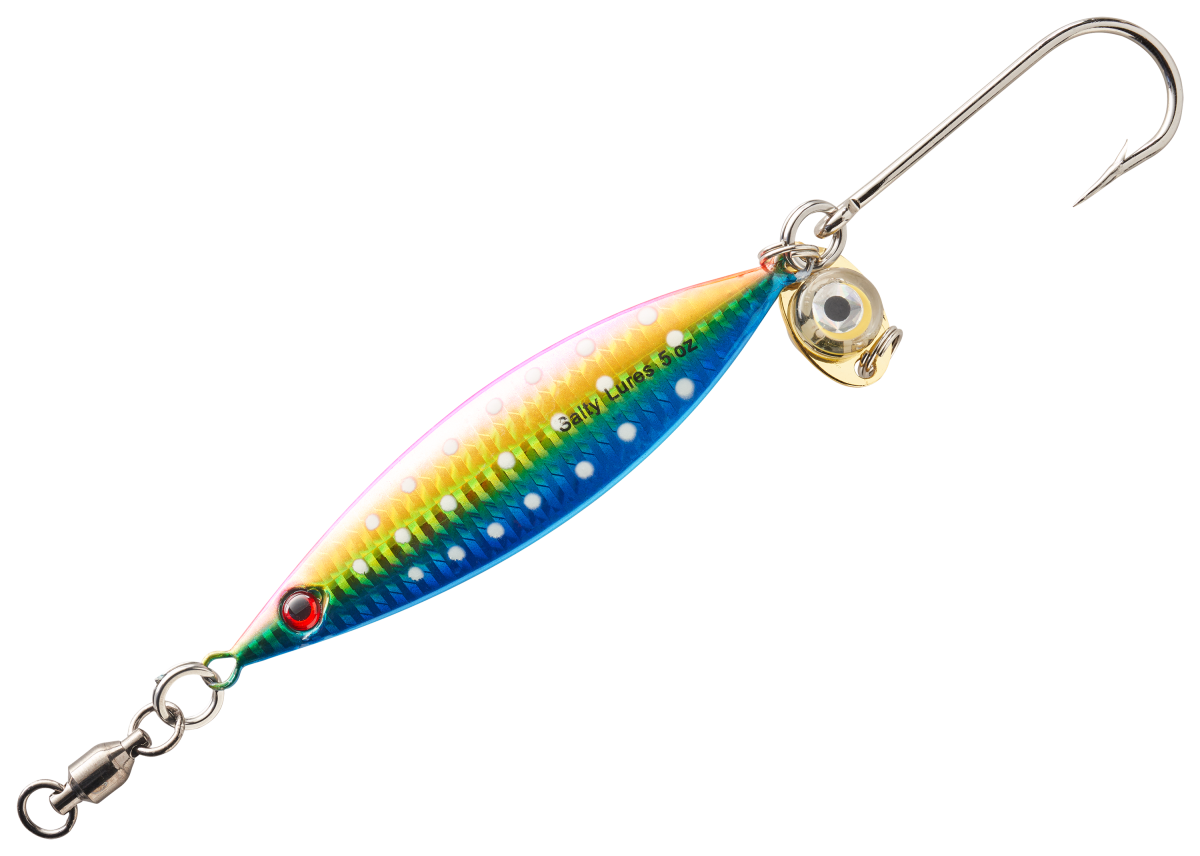 Salty Lures Jigging Spoon with Auto LED Light - Rainbow-Lumin - 5" - 5 oz.